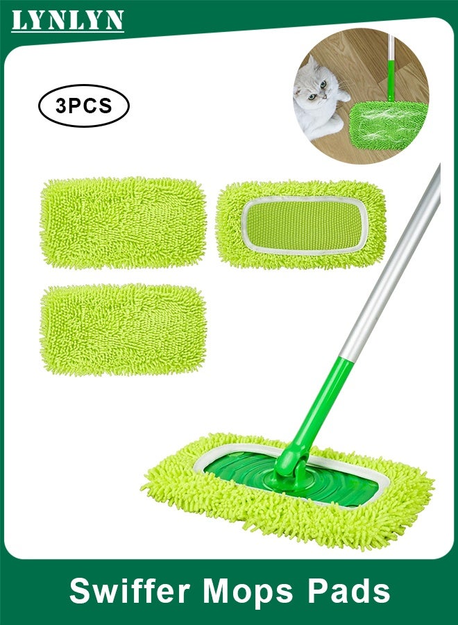 LYNLYN 3-Pack Reusable Microfiber Mop Pads Compatible with Swiffer Sweeper, Wet and Dry Refills for Hardwood and Floor Cleaning (Handle Not Included, Green) - Image 1
